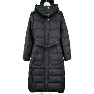 Burberry Brit Black Hooded Belted Full Length Long Goose Down Puffer Coat sz L